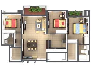 Cơ cấu căn hộ với 3 phòng ngủ quay về hướng tốt